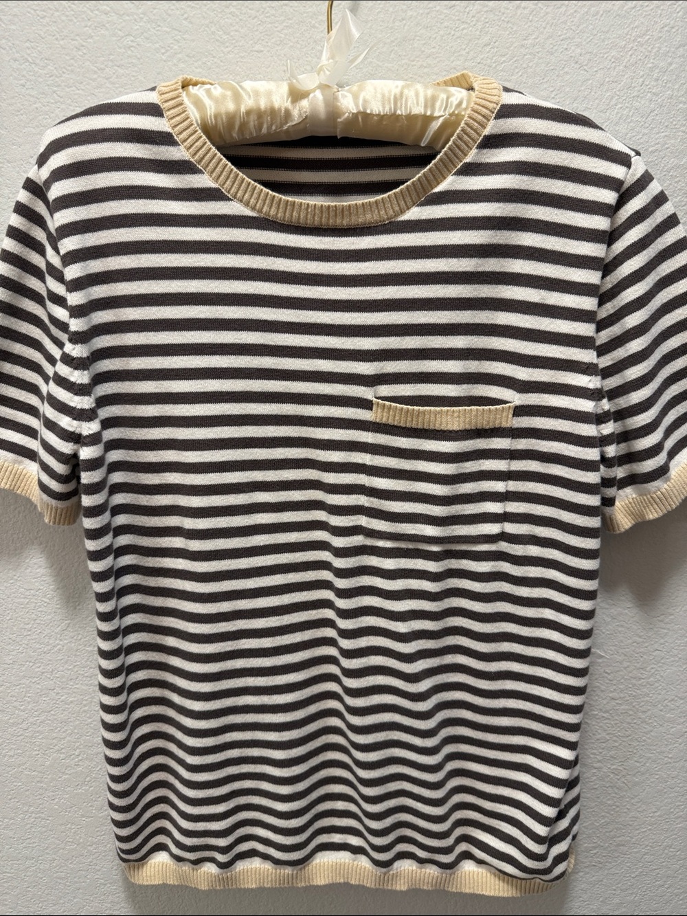 NWOT Illusory Striped Short Sleeve Cotton Knit Top